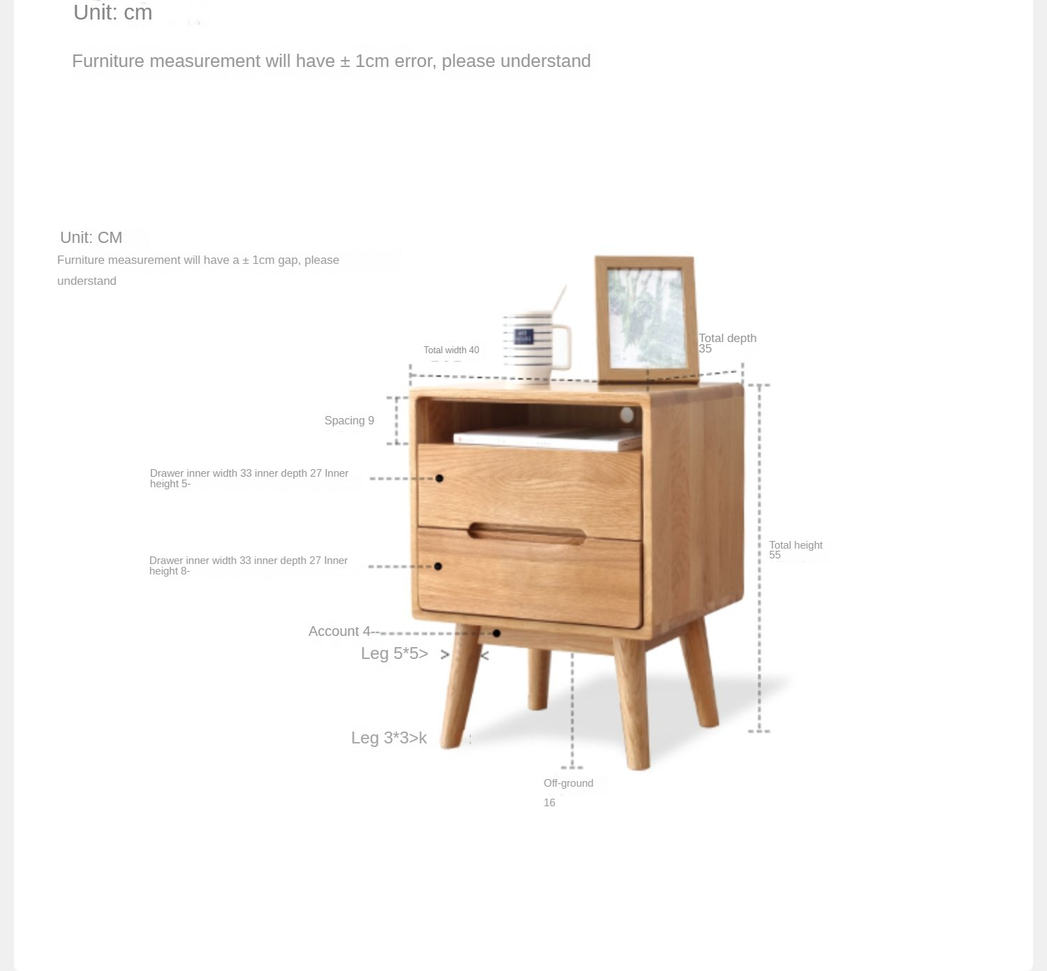 Oak Solid Wood Narrow nightstand Nordic "