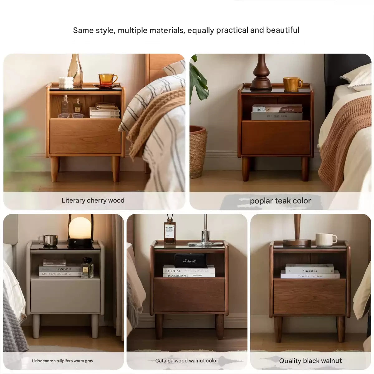 Rubber Solid Wood Modern Black Nightstand
