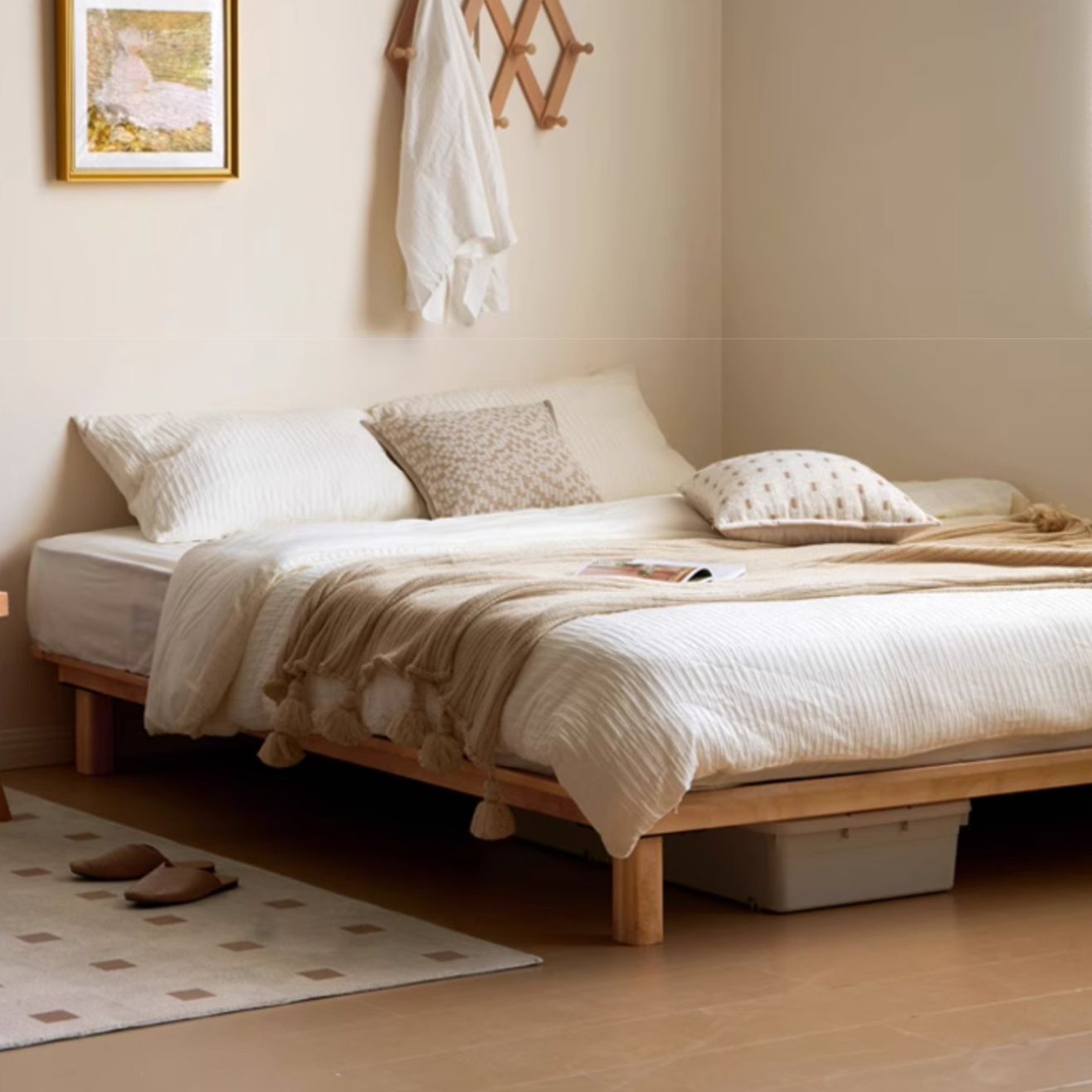 Beech Solid Wood platform bed, headboard-free bed