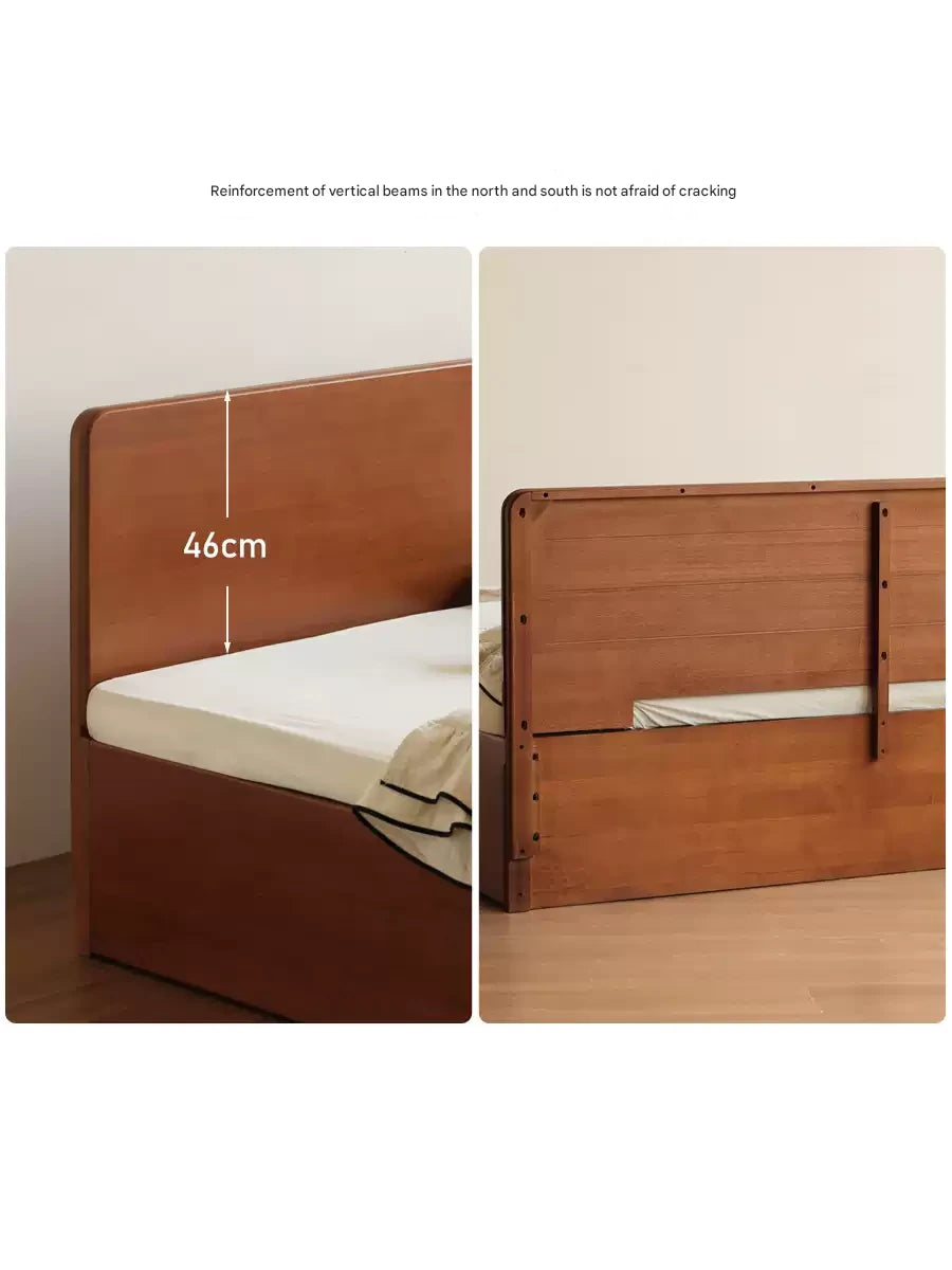 Poplar Solid Wood Storage Bed with Flat Panel Headboard