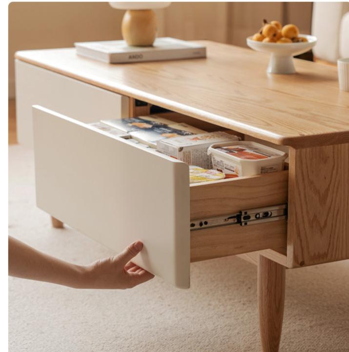 Oak solid wood modern coffee table with drawer