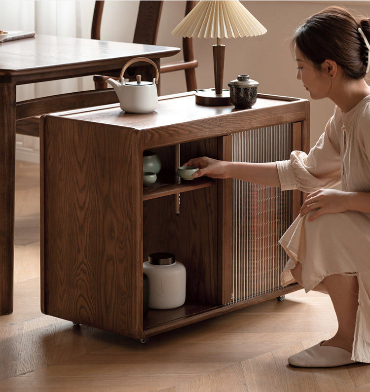 Ash, Oak, Black Walnut Solid Wood Mobile Tea Cabinet