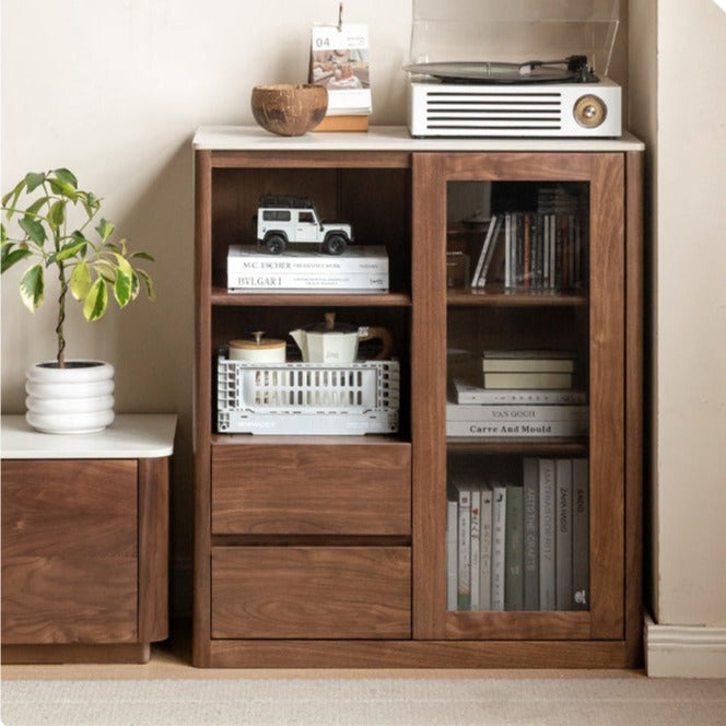 Black walnut Solid Wood Edge Cabinet Rock Panel Storage side Cabinet-