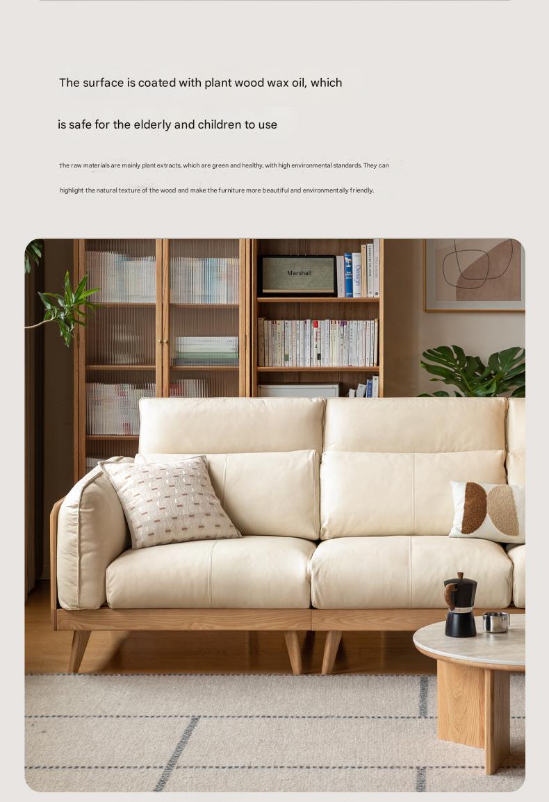 Ash Solid Wood high back Sofa genuine leather, fabric
