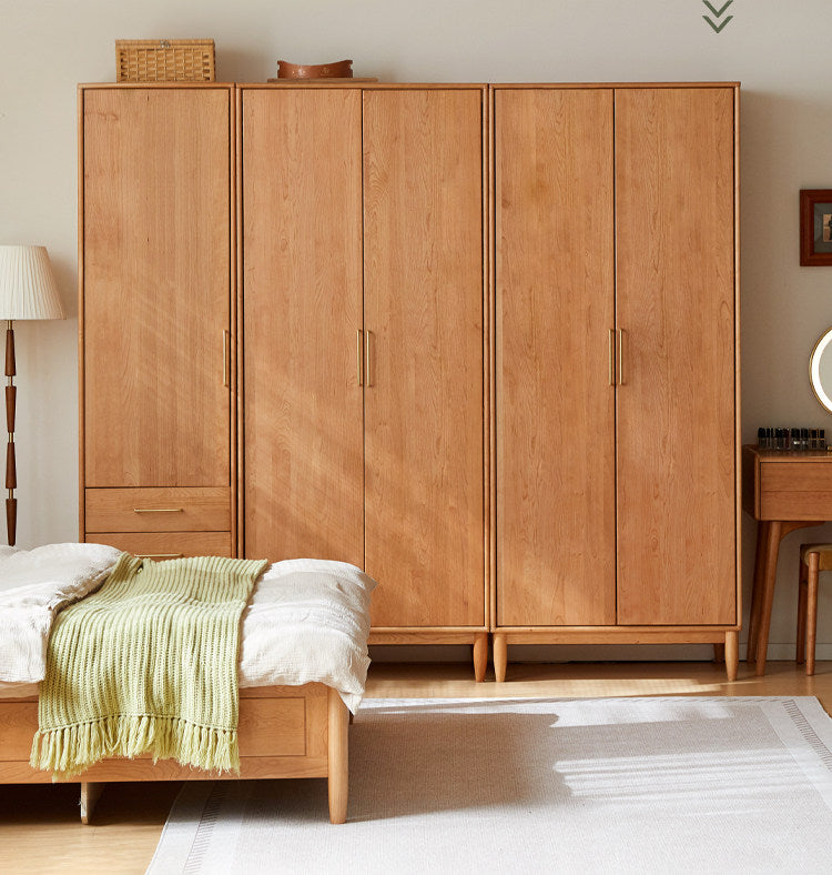 Cherry Solid Wood Wardrobe with Soft Modern Proportions