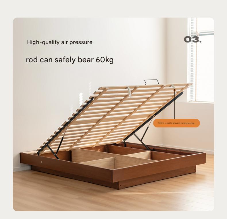 Poplar Solid Wood Retro Platform Box Bed, Headboard-Free Bed with light