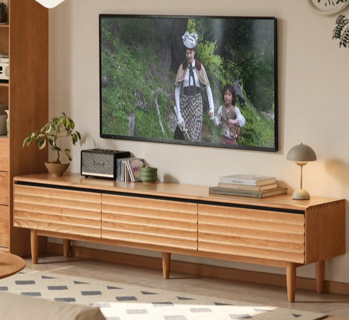 Cherry solid wood retro floor storage TV cabinet
