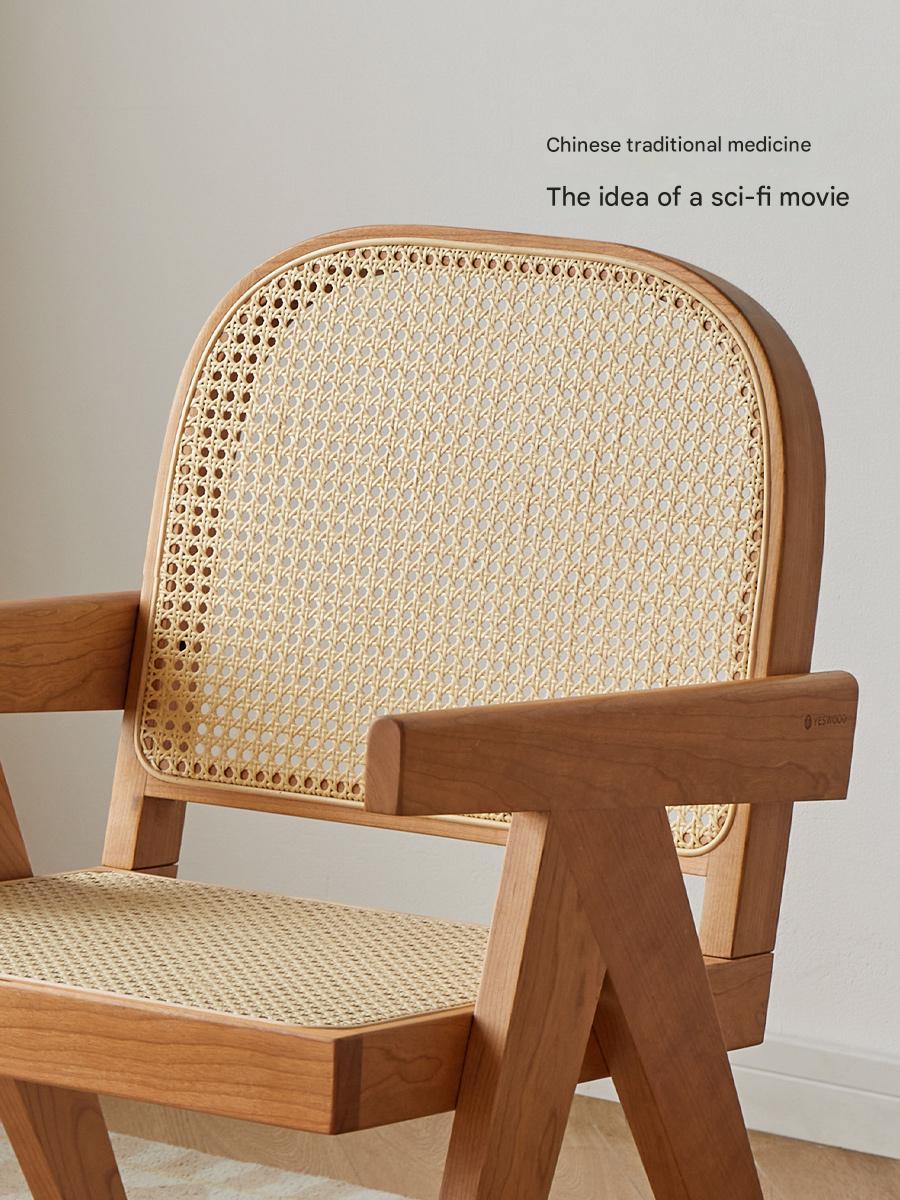 Cherry Wood Rattan Armchair