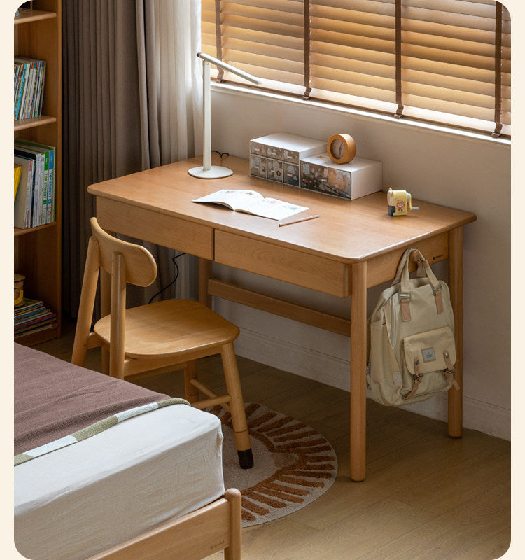 Beech, Oak  Solid Wood Writing Desk with Bookshelf Hutch and Organizer Panel