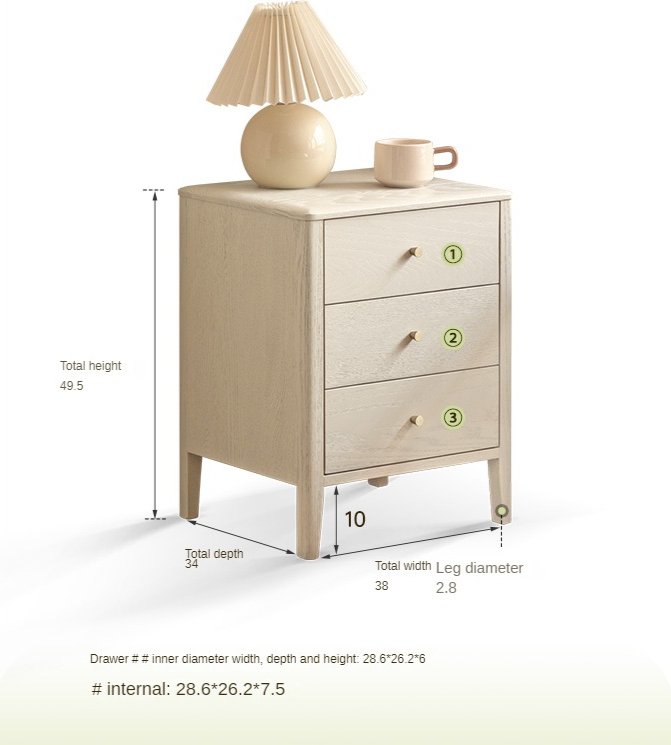 Oak solid wood nightstand cream style -