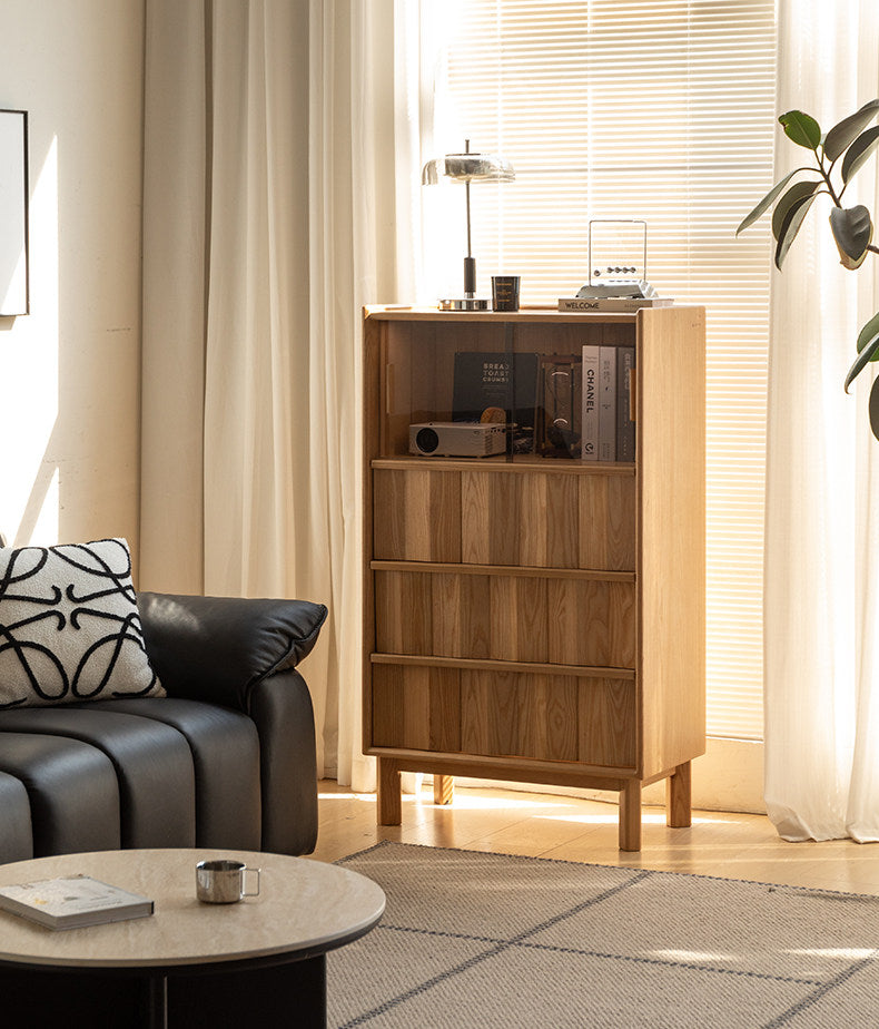 White Ash Solid Wood Side Cabinet with Modern Minimalist Design