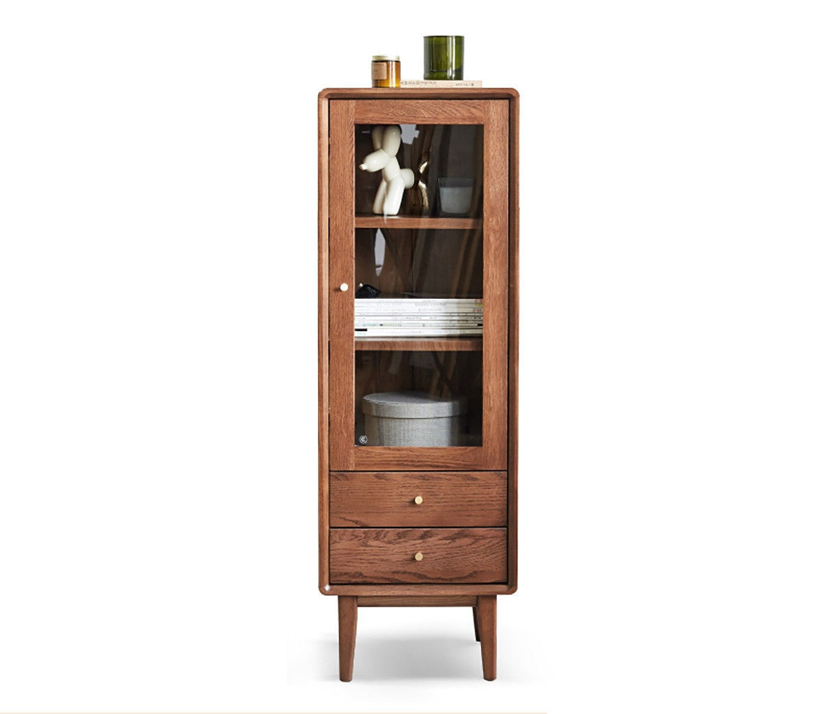 Oak Solid Wood Side Cabinet, walnut color"