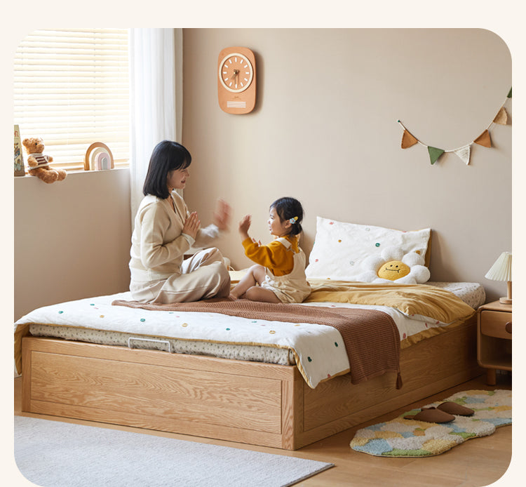 Oak Solid Wood Children's Box Platform Bed, Headboard-Free Bed