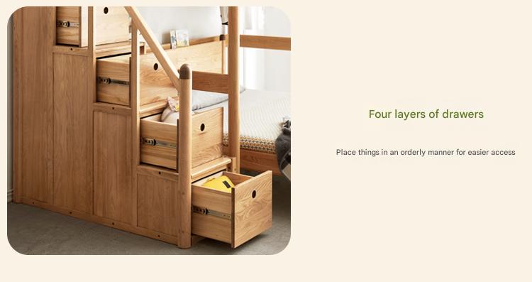 Oak solid wood Loft bed with cabinet
