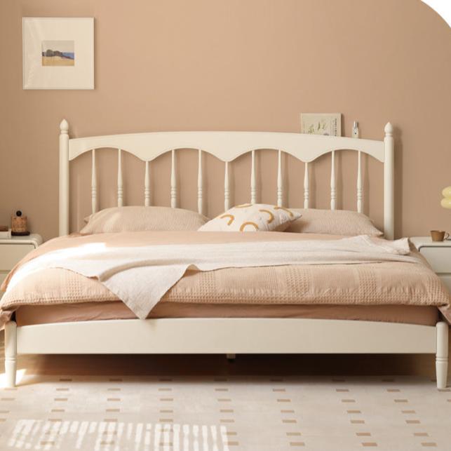 Poplar Solid Wood Bed French Cream Style