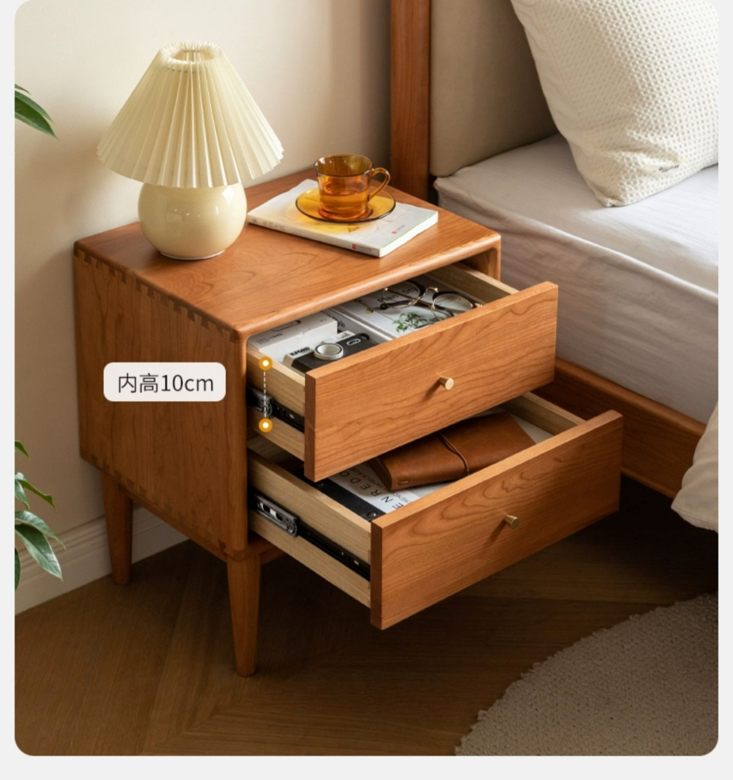 Cherry wood, Ash solid wood nightstand"
