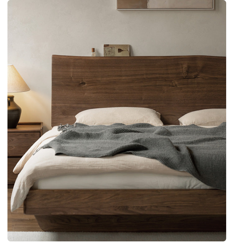 Black Walnut solid wood bed Wabi-sabi style