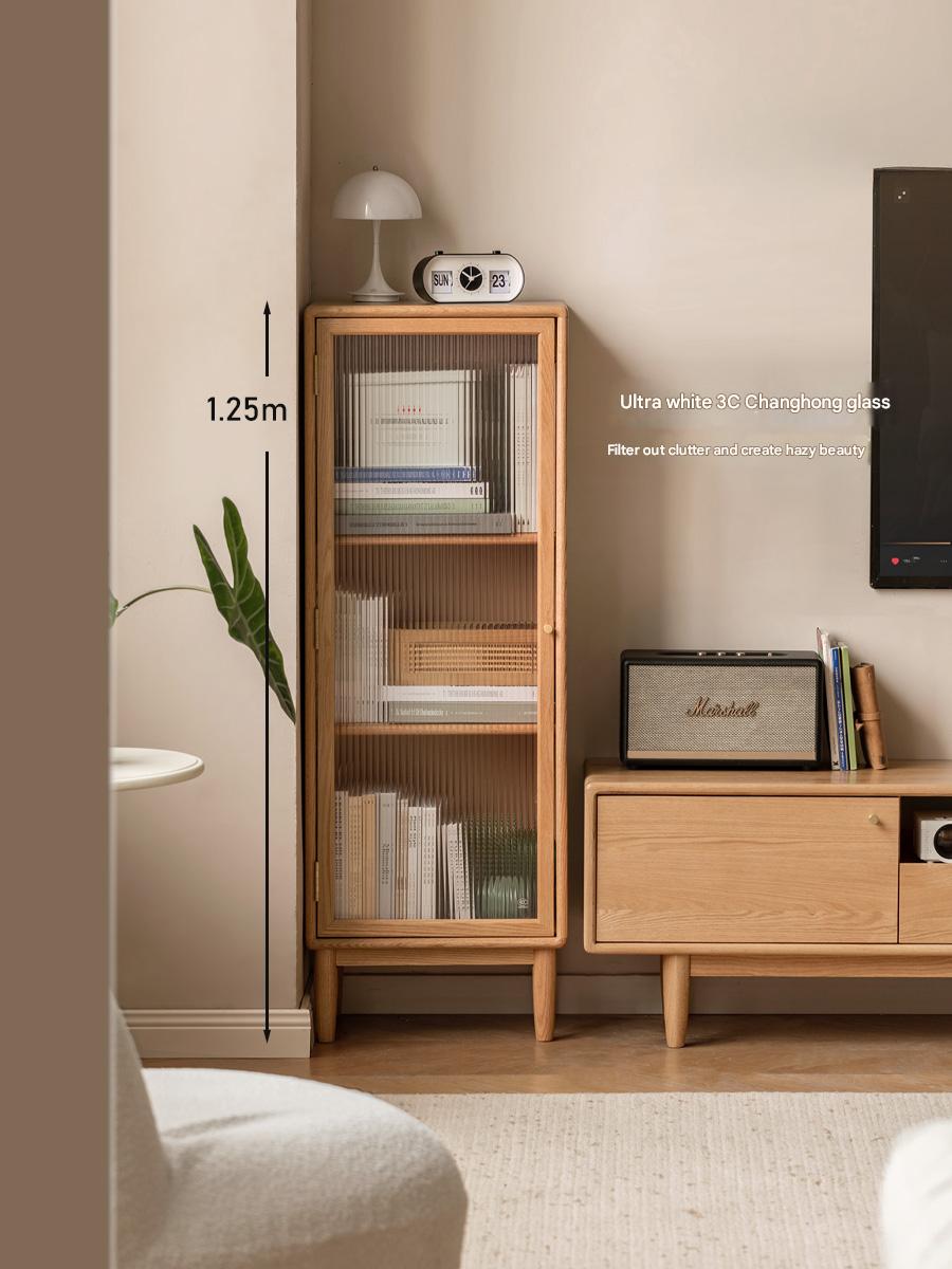 Oak, Beech Solid Wood Side Cabinet, Small Bookcase