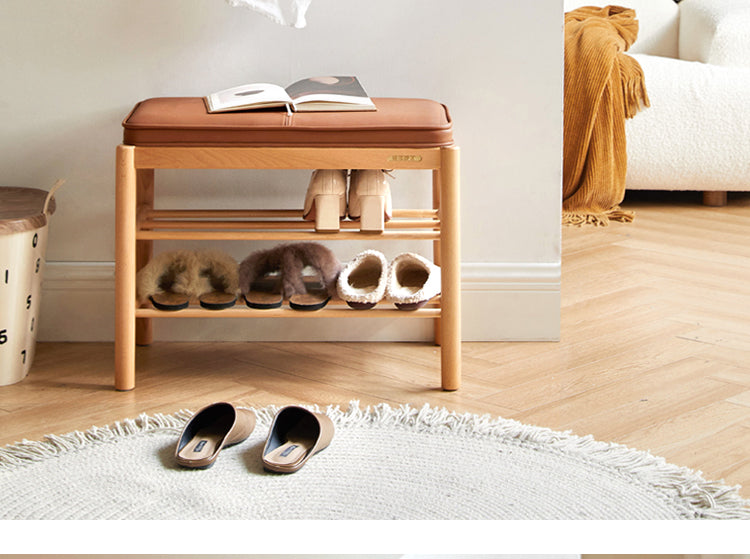 Beech Solid Wood Nordic Soft Cushion Shoe Changing Stool