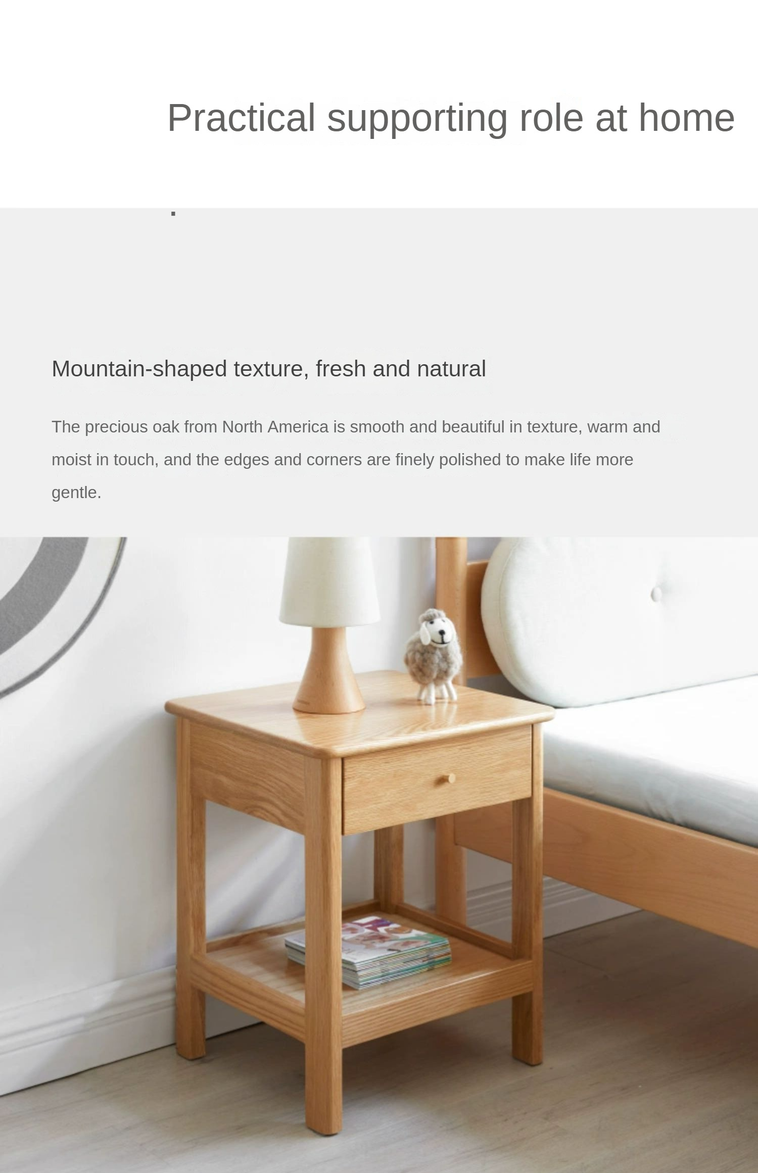 Oak solid wood nightstand Single drawer"
