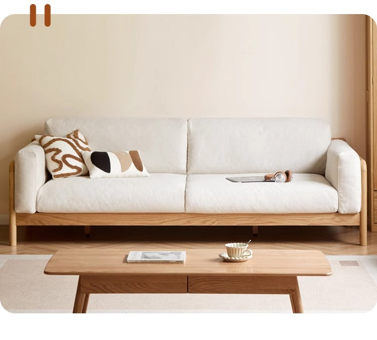 Oak Solid Wood Modern Straight Fabric Sofa