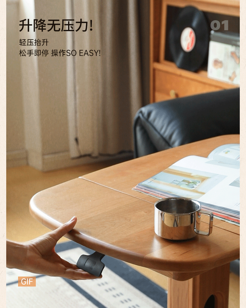 Cherry, Oak Solid Wood Elevating Desk Study Unit Mobile Desk