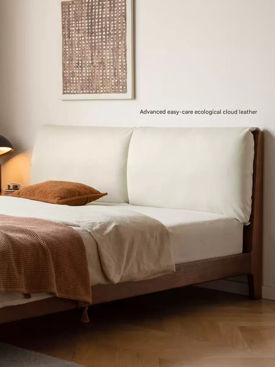 Oak Solid Wood Simple Fabric Soft Package Bed