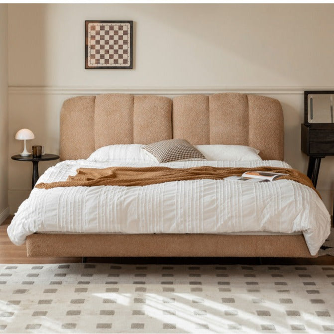 Fabric Bed Modern Lamb Velvet Cream Suspension Bed_)