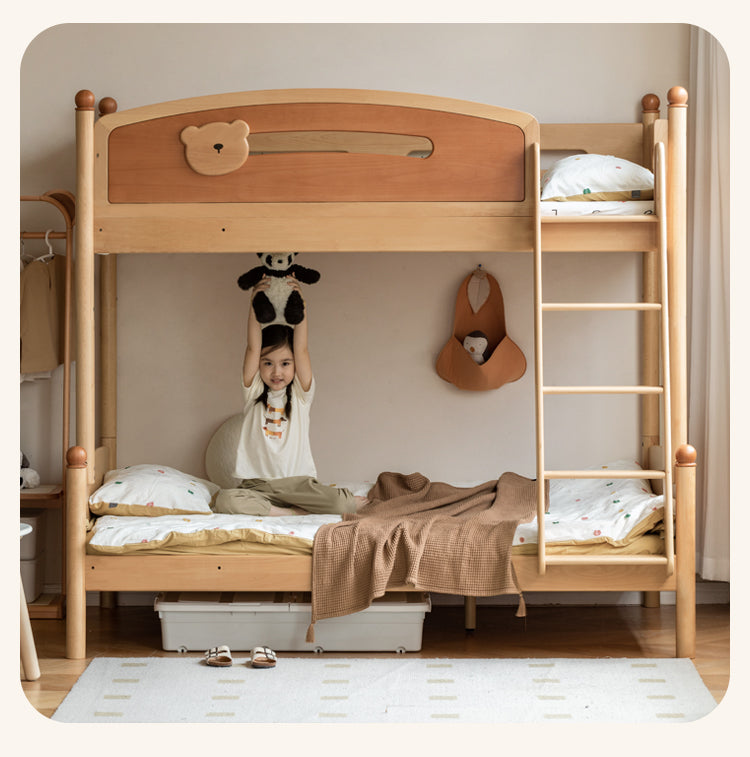 Beech solid wood children's bunk bed.