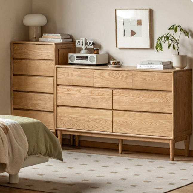 Ash Solid Wood Dresser, Drawer Storage Cabinet)