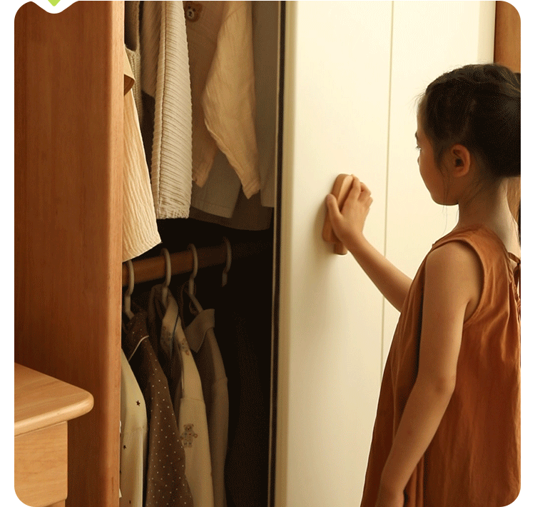 Solid Rubberwood Modern Children's Sliding Door Wardrobe