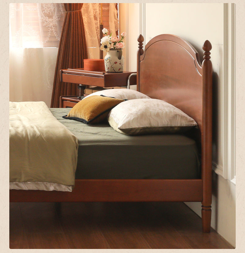 Poplar, Cherry Solid Wood French Retro Large Board Bed