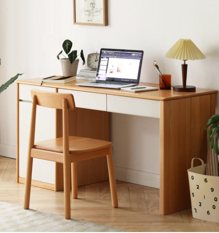 Beech Solid wood desk bookshelf integrated study "