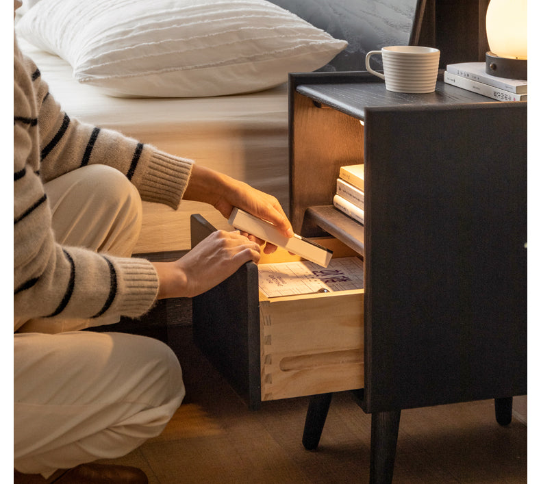 Oak solid wood ultra-narrow Soft light sensor Nightstand: