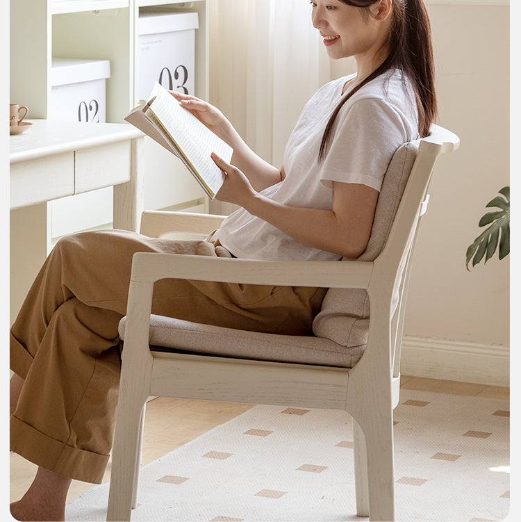 Oak Solid Wood Study Chair Cream Style