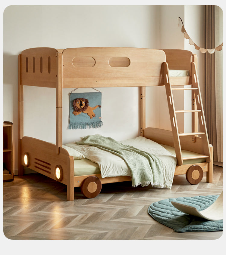 Beech solid wood children's Bunk Bed cartoon car Bed.