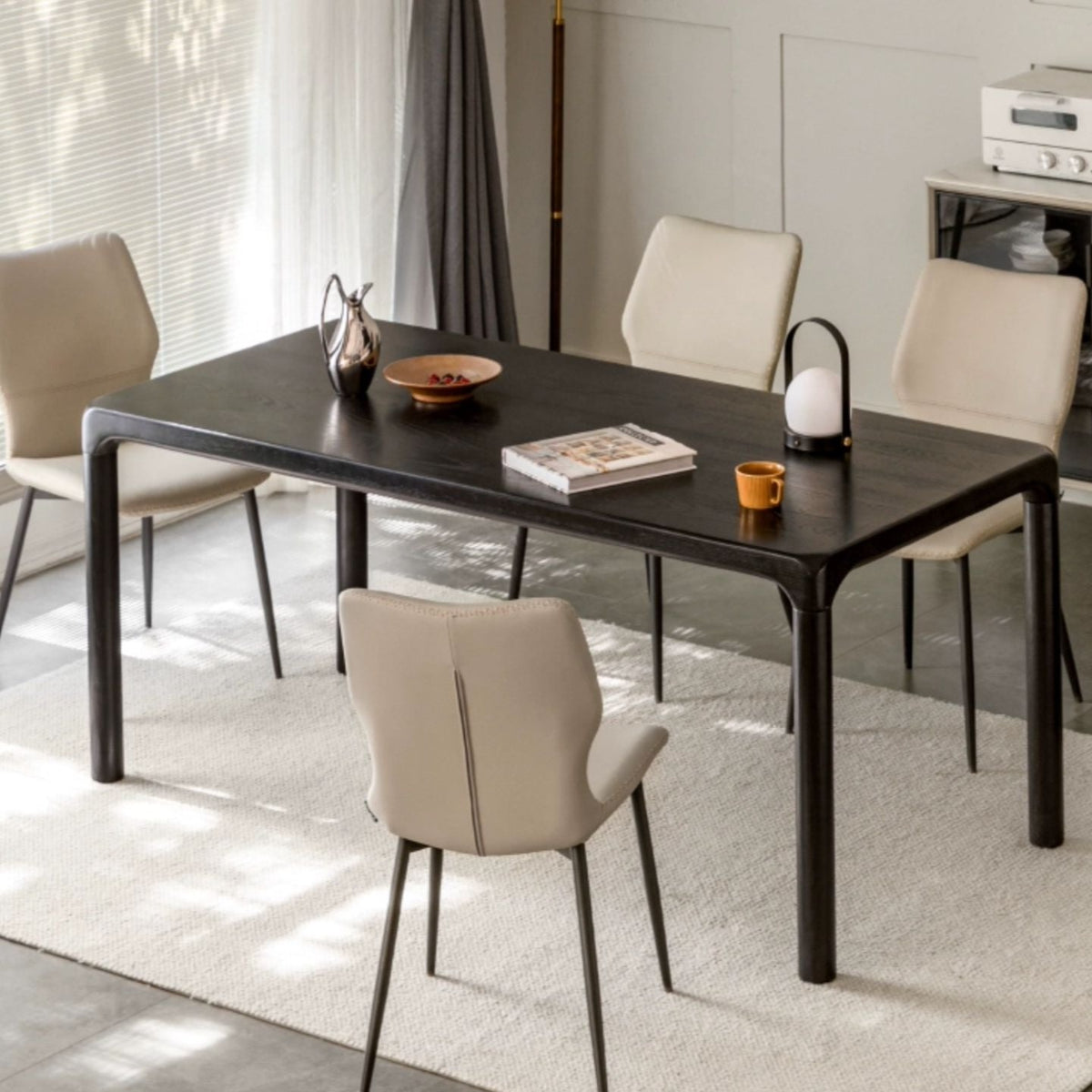 Wood Solid Wood Dining Table Black Nordic Simple Dining Table White Wax ...