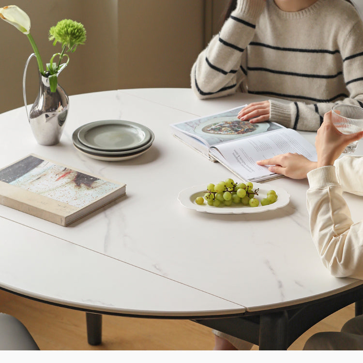 Oak Solid Wood Light Luxury Retractable Rock Dining Table