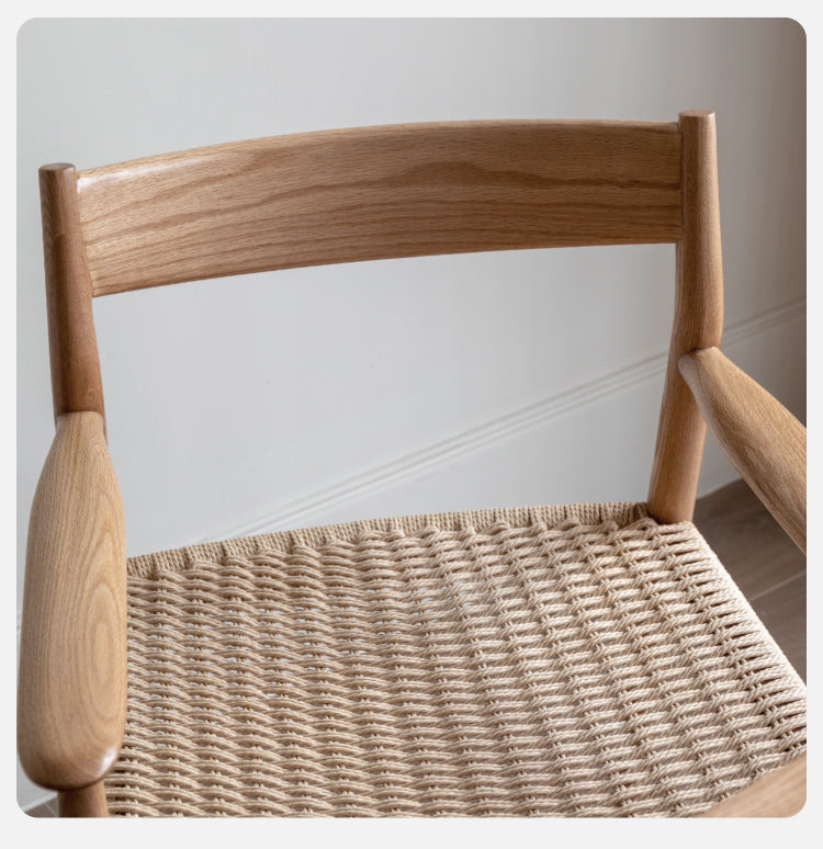 Oak Solid Wood Rope Weaving Chair, Original Wood Leisure Armchair"
