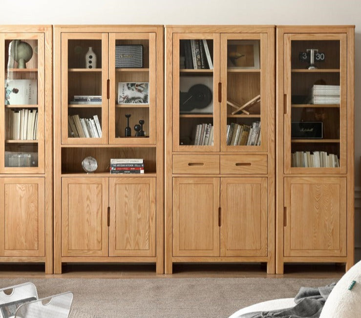 Oak solid wood bookcase multi-layer storage cabinet"
