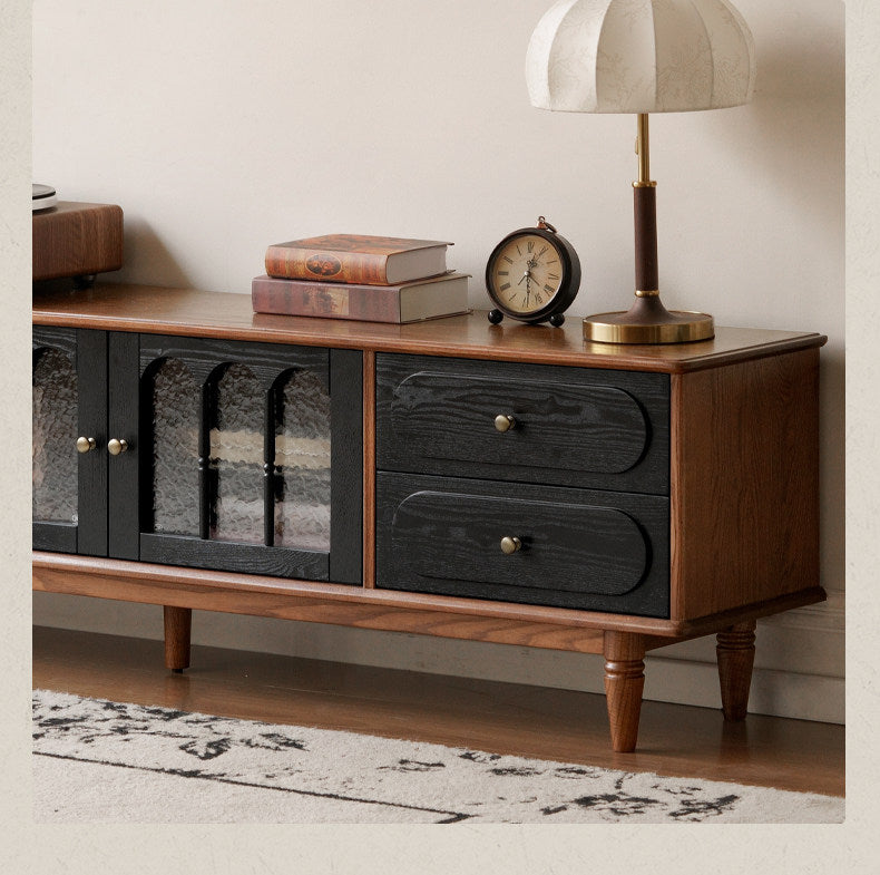 Black Walnut, Ash Solid Wood TV Cabinet with Integrated Storage, Vintage Style Floor Cabinet