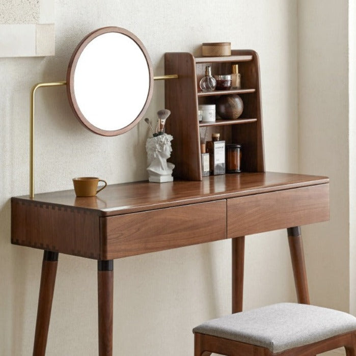 Black Walnut Solid Wood Mirror Dressing Table-