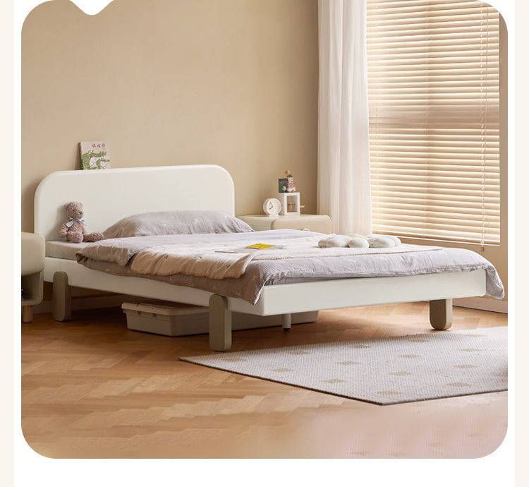 Poplar Solid Wood White Cream Style Children's Single Bed