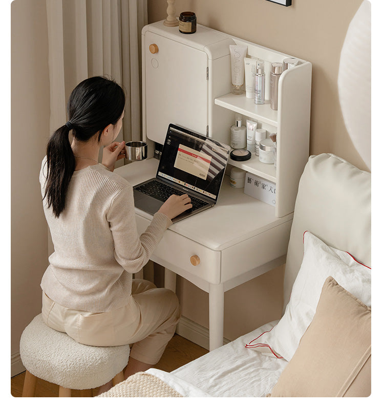 Poplar Solid Wood Cream Style Dressing Table With Makeup Mirror