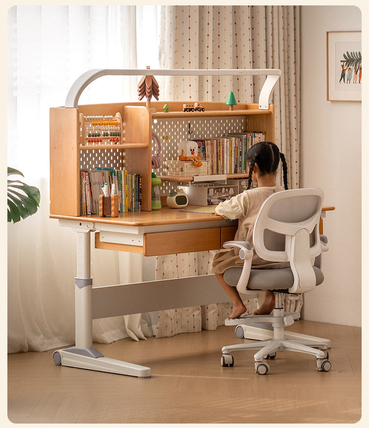 Beech Solid Wood Kids Raised and Lowered Study Table