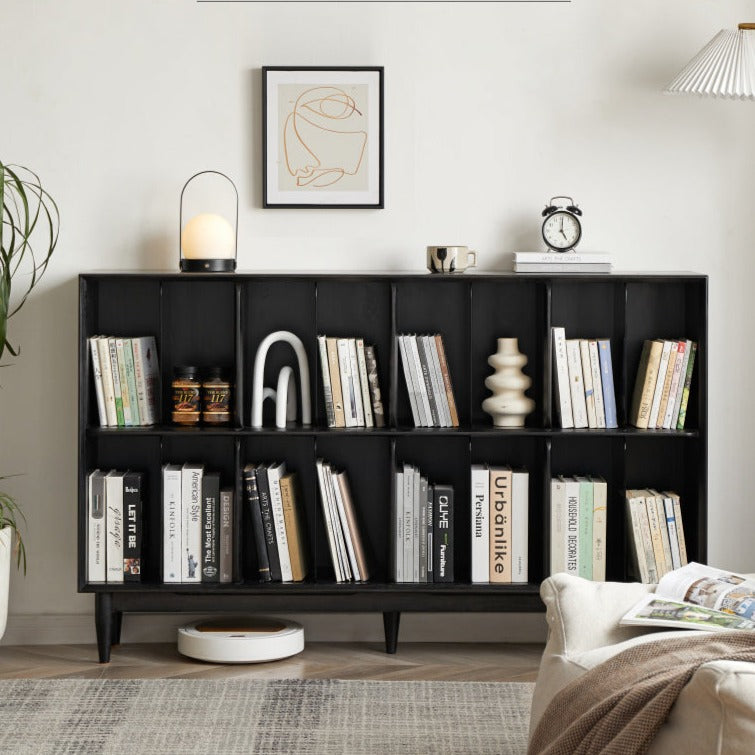 Oak Solid Wood Black Modern Bookcase"