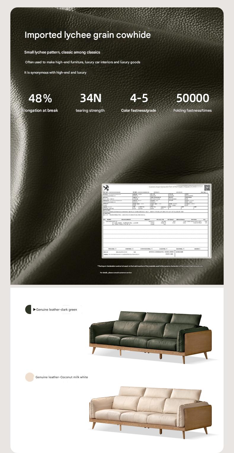 Ash Solid Wood high back Sofa genuine leather, fabric