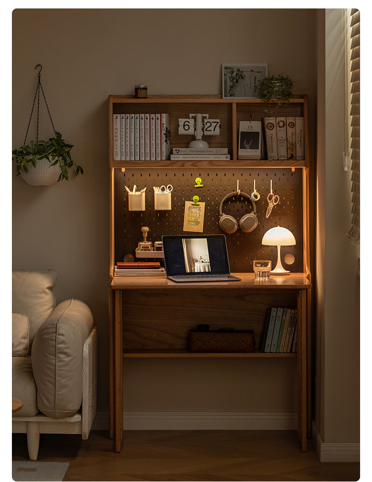 Oak Solid Wood Foldable Desk Bookcase Integrated "