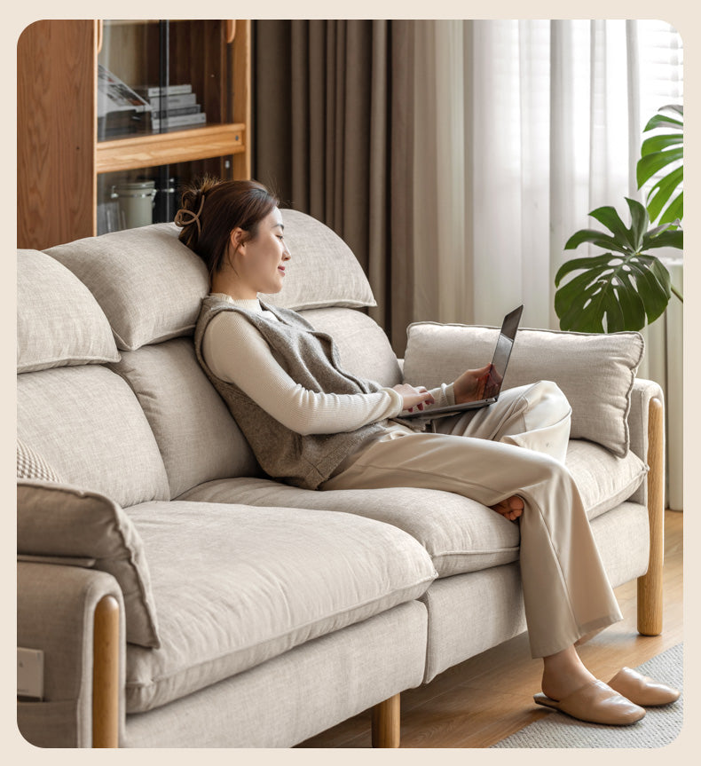 Oak high back chenille sofa washable