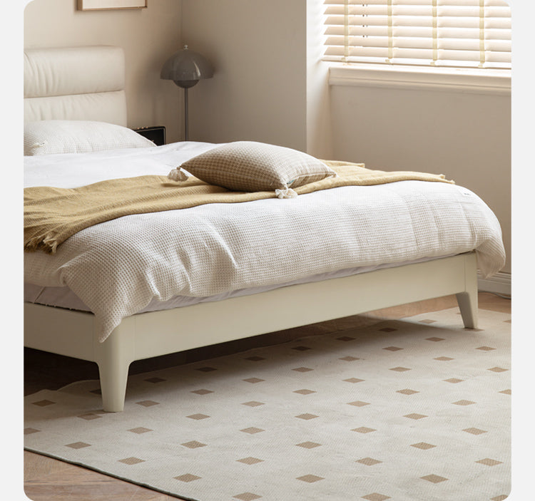 Poplar Solid Wood Technology Fabric Bed Cream Style<